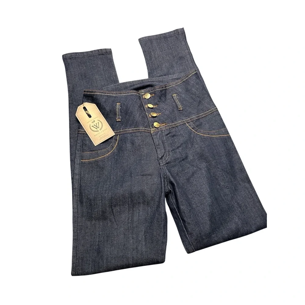 Watch LA High Waisted Skinny Jeans Dark Indigo Wash Button Fly Flattering Size 9